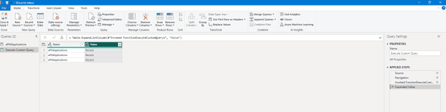 Transform data opens the query editor